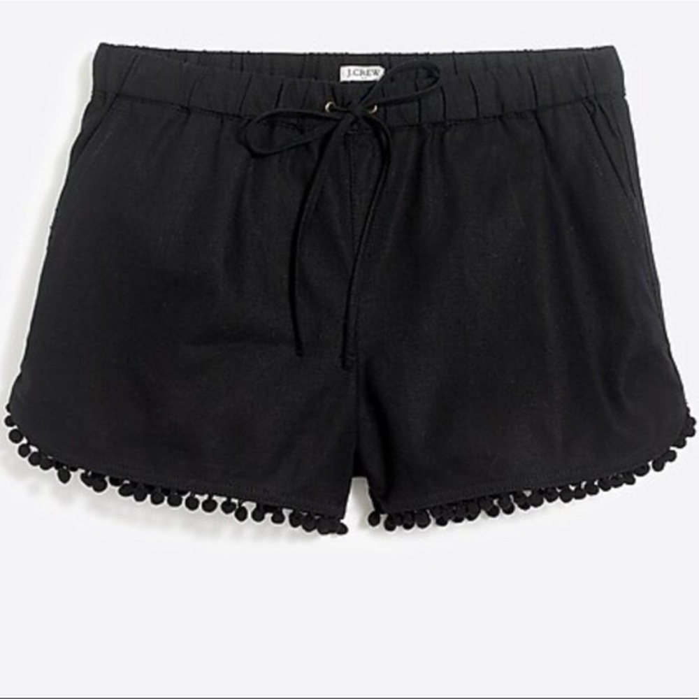 J Crew black linen pom pom shorts